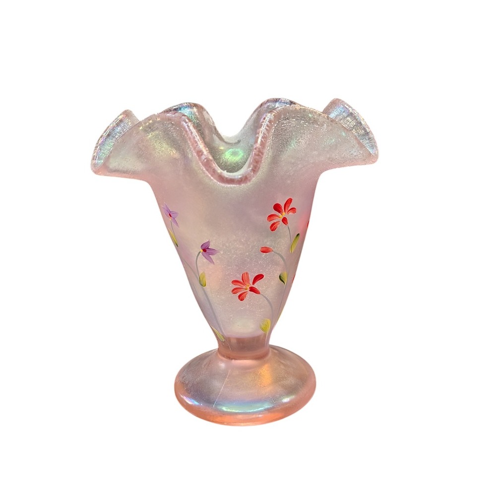 Vintage Fenton pink‎ opalescent hand painted flower vase
